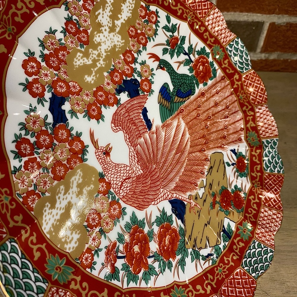 Vintage Arita Imari Japan Peacock Scalloped Serving Platter Plate - Picture 6 of 6